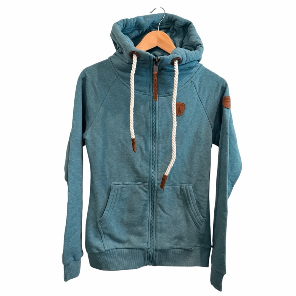 Wanakome Hera Terry Hoodie NWT XS Teal Full Zip Cowl Neck Cozy Fleece